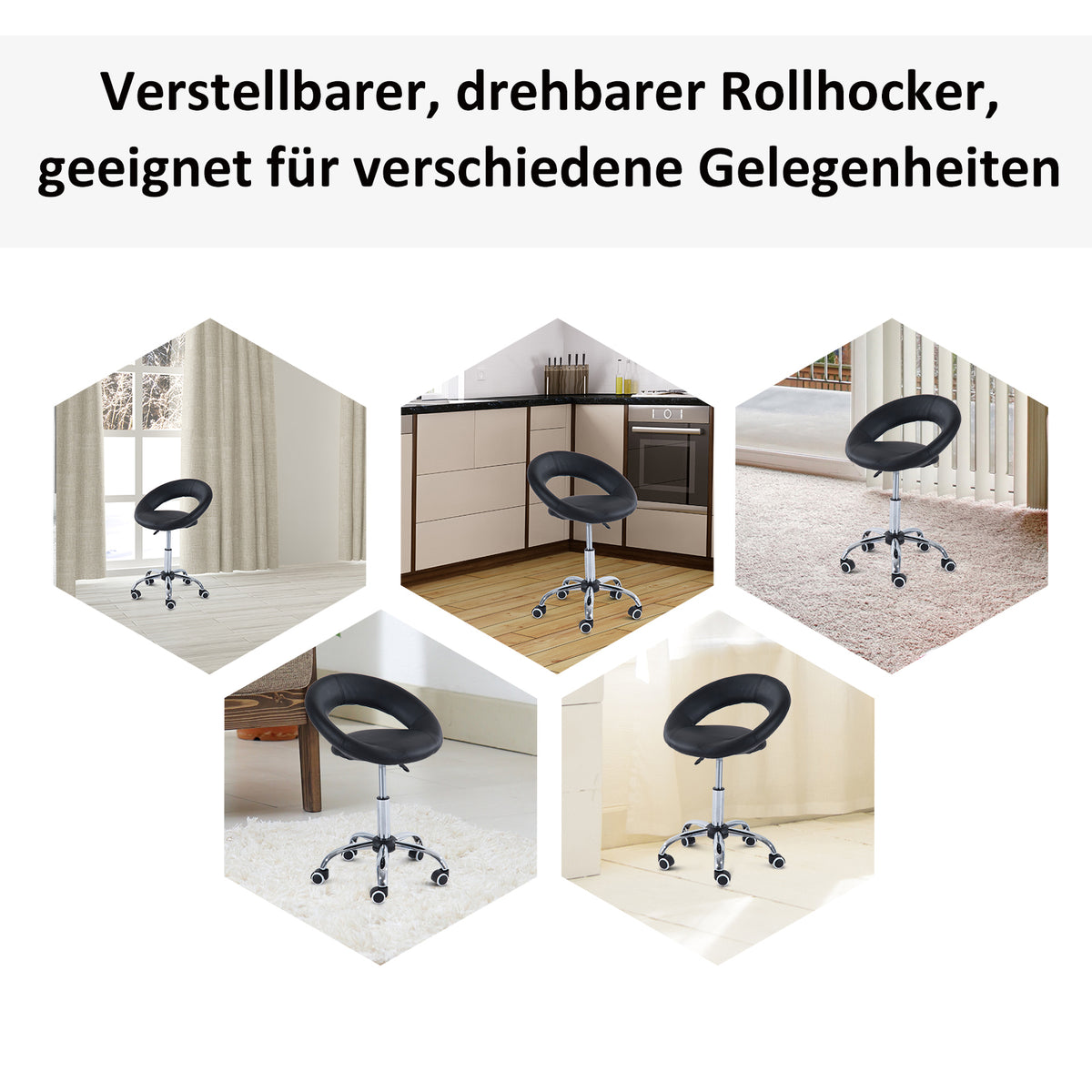 Höhenverstellbarer Rollhocker mit Drehfunktion