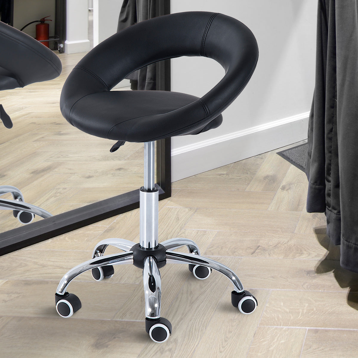 Höhenverstellbarer Rollhocker mit Drehfunktion
