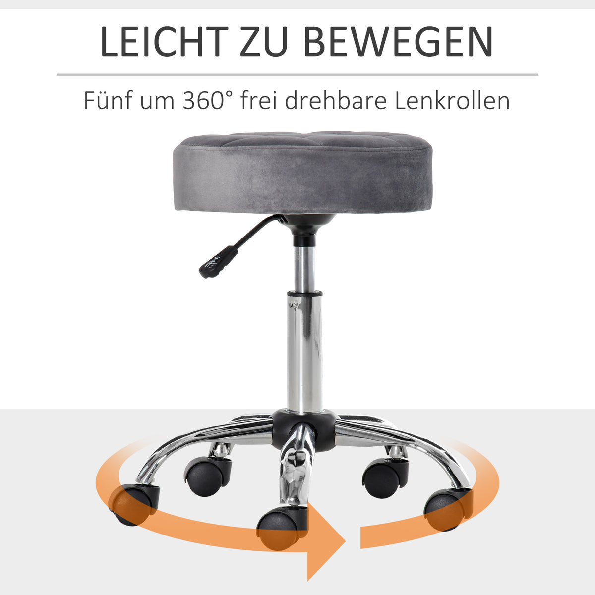 Höhenverstellbarer Rollhocker mit Drehfunktion