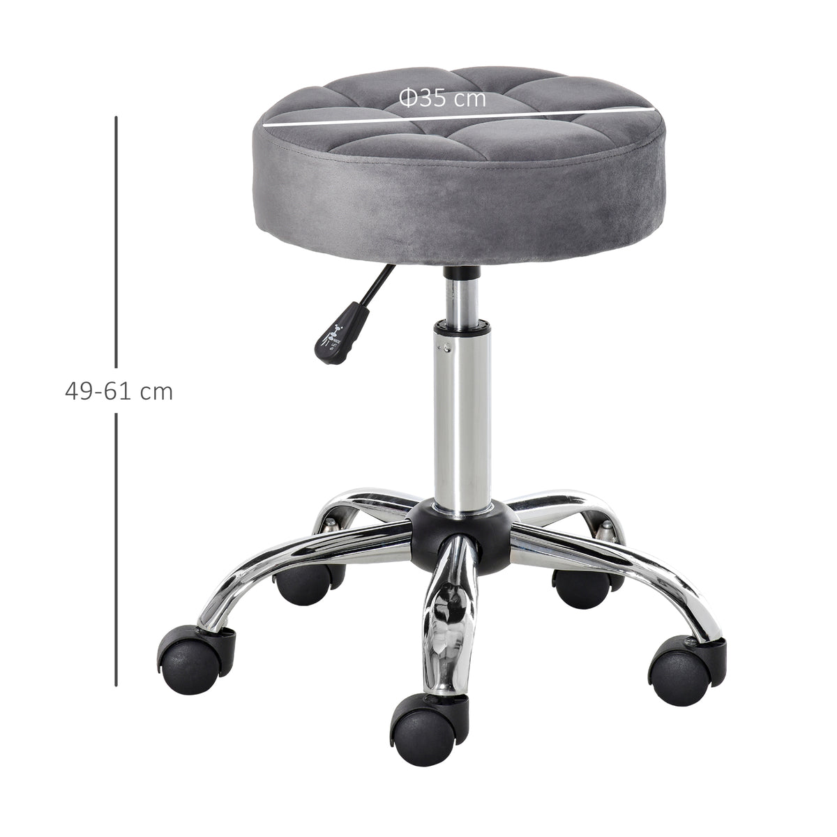 Höhenverstellbarer Rollhocker mit Drehfunktion