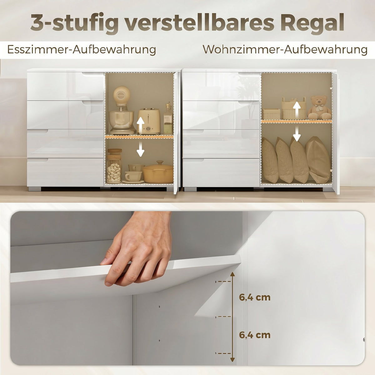 Sideboard mit 4 Schubladen und verstellbarem Einlegeboden