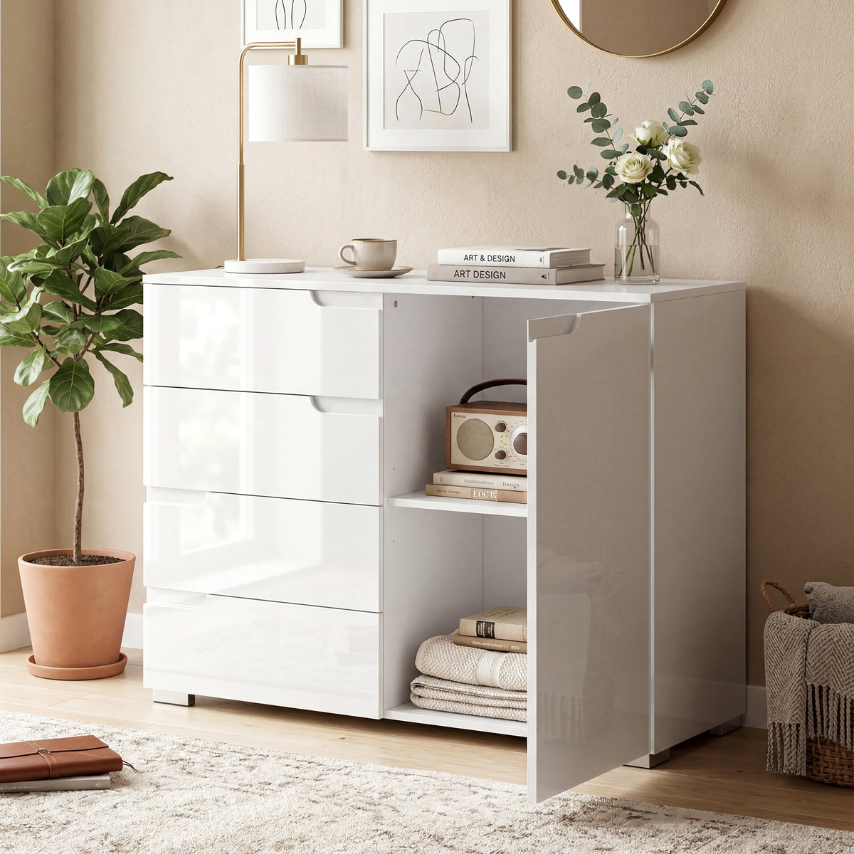 Sideboard mit 4 Schubladen und verstellbarem Einlegeboden