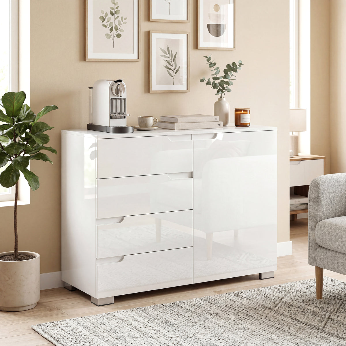 Sideboard mit 4 Schubladen und verstellbarem Einlegeboden