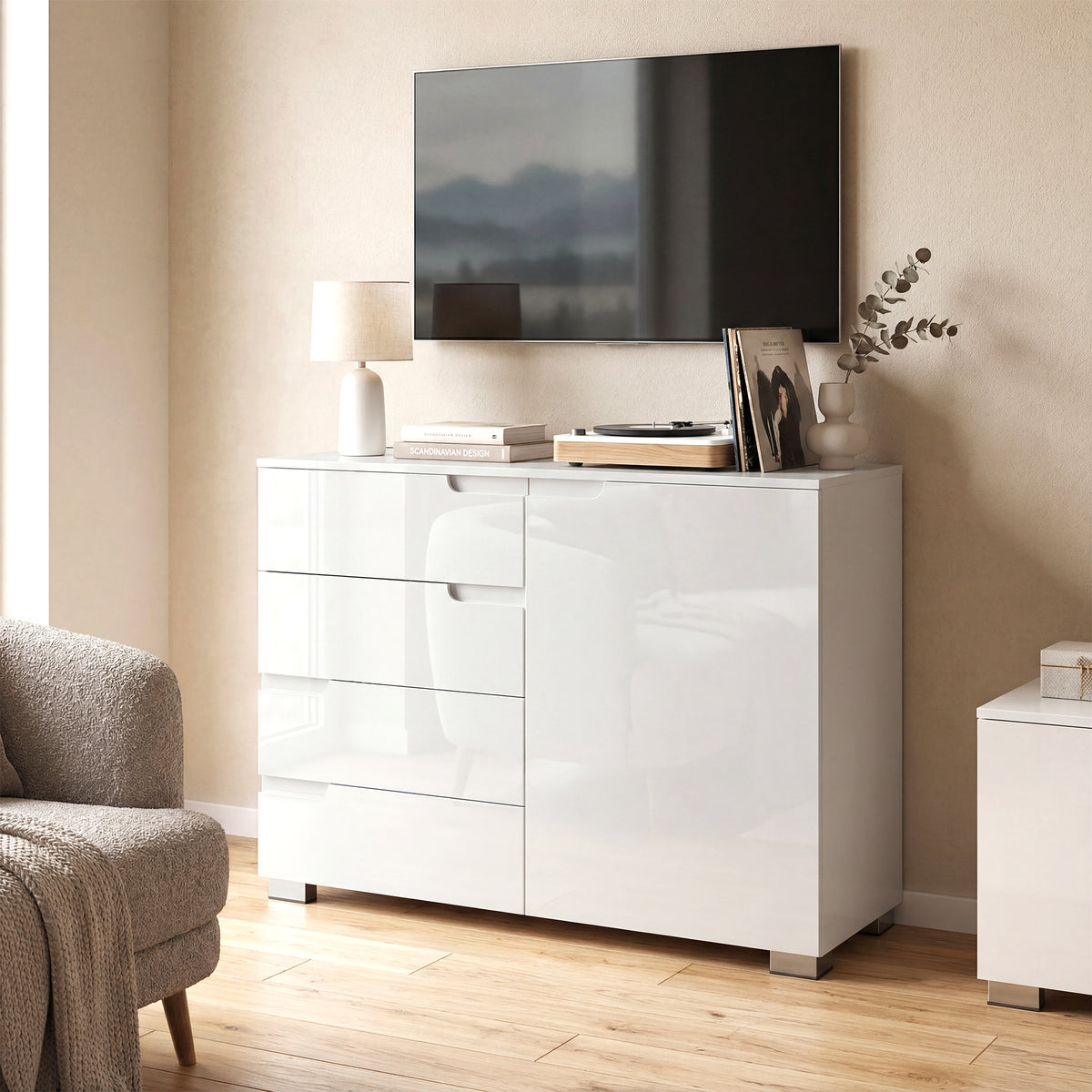 Sideboard mit 4 Schubladen und verstellbarem Einlegeboden