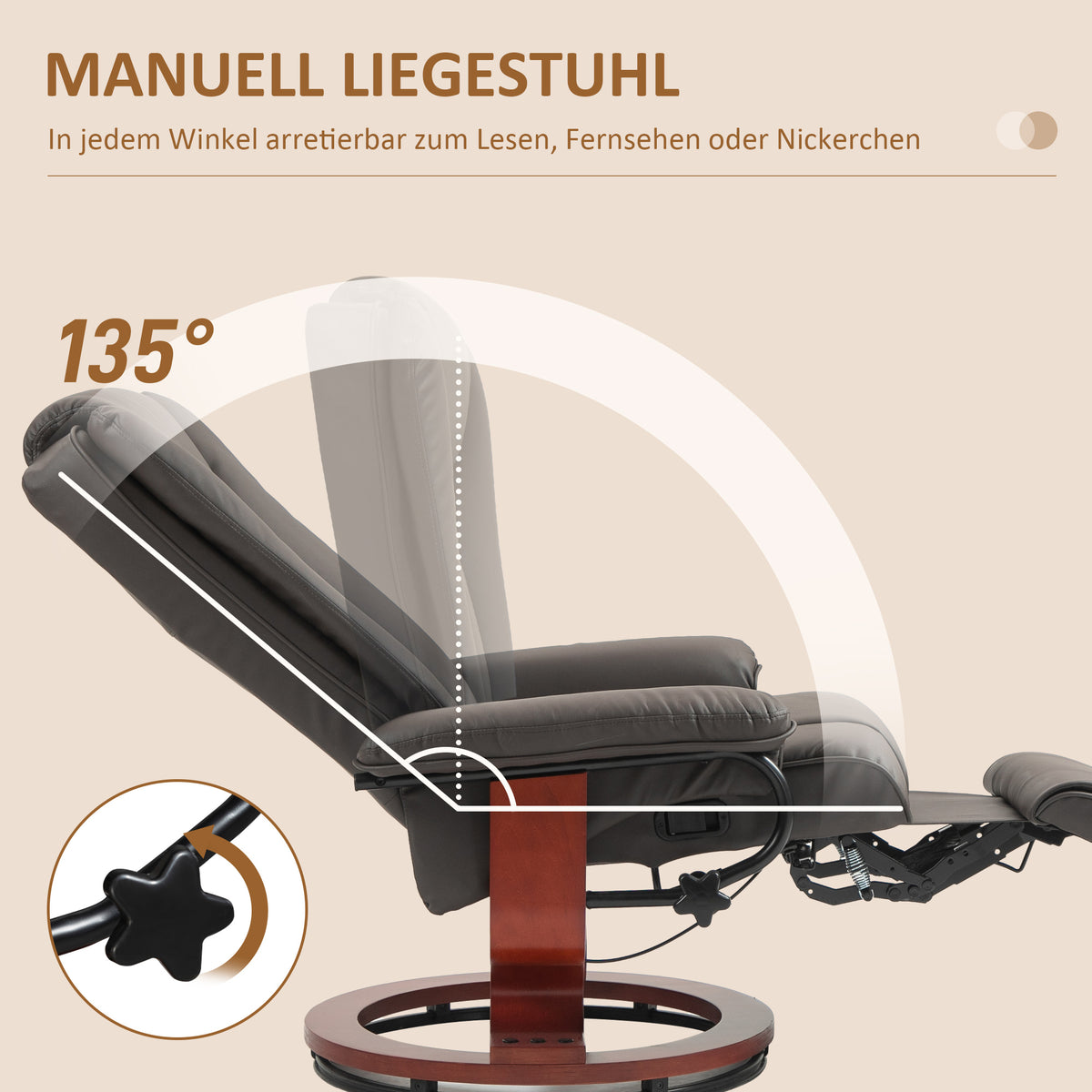 Drehbarer Relaxsessel mit Liegefunktion und Fußstütze