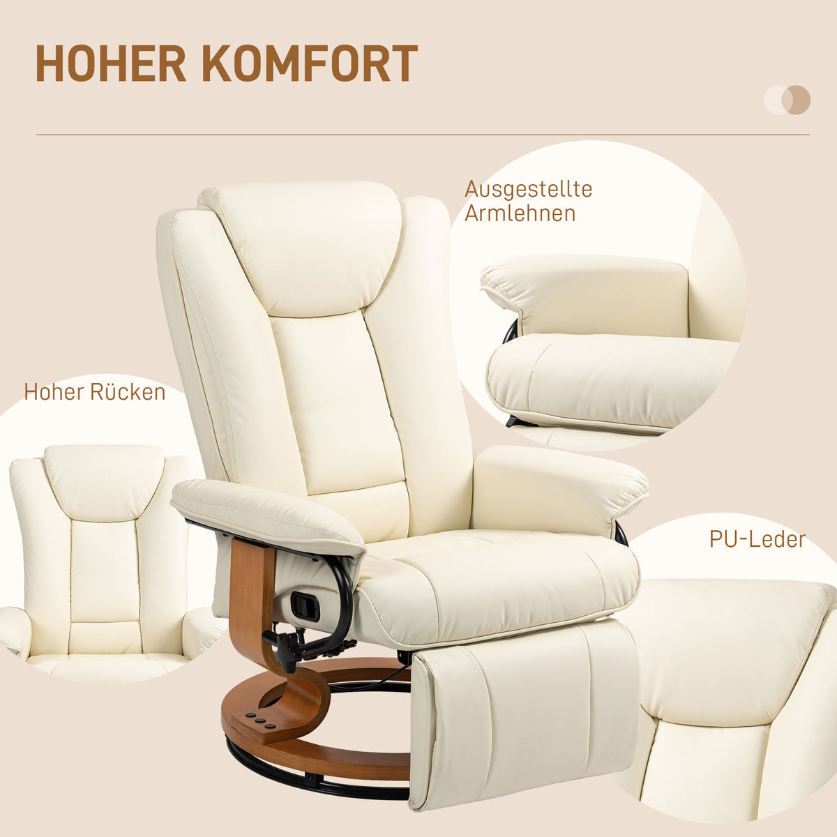 Drehbarer Relaxsessel mit Liegefunktion und Fußstütze
