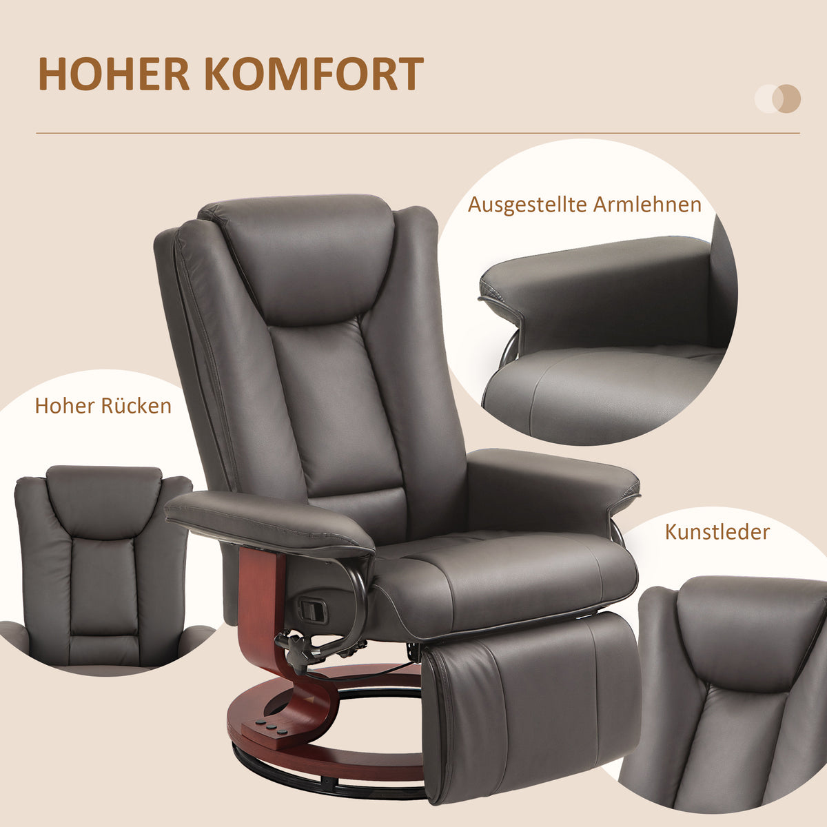 Drehbarer Relaxsessel mit Liegefunktion und Fußstütze