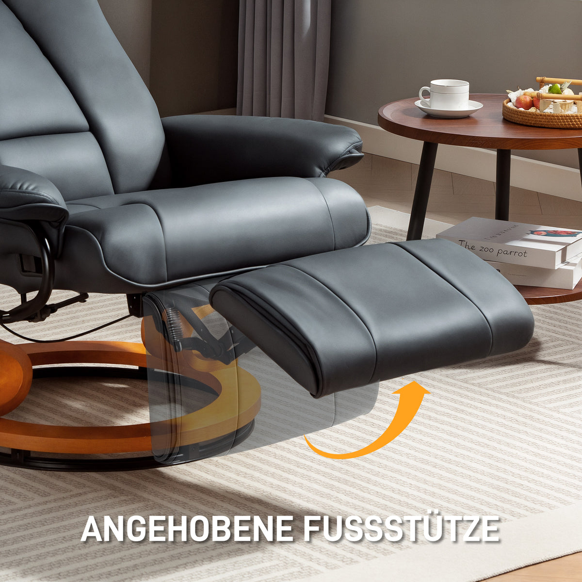 Drehbarer Relaxsessel mit Liegefunktion und Fußstütze