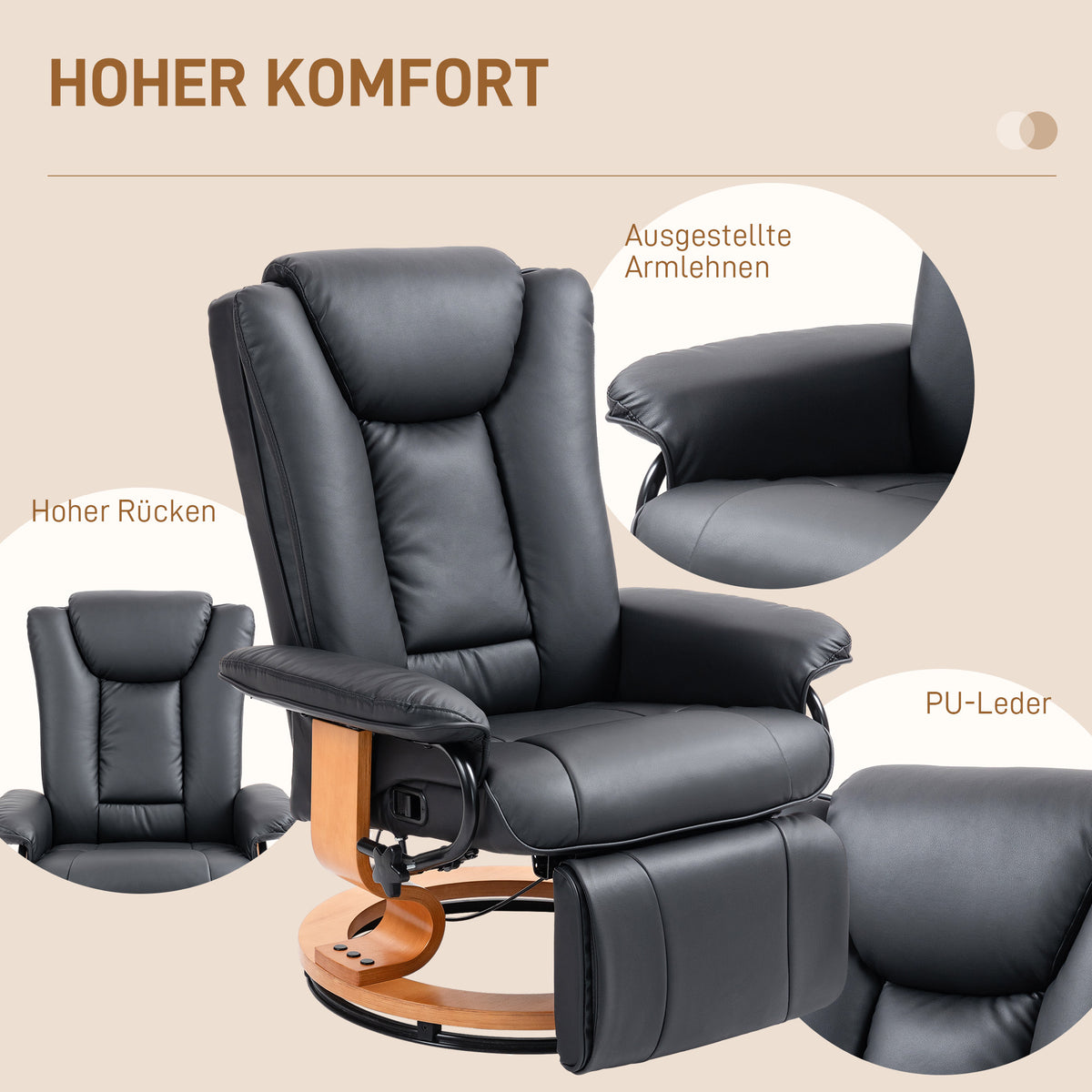 Drehbarer Relaxsessel mit Liegefunktion und Fußstütze