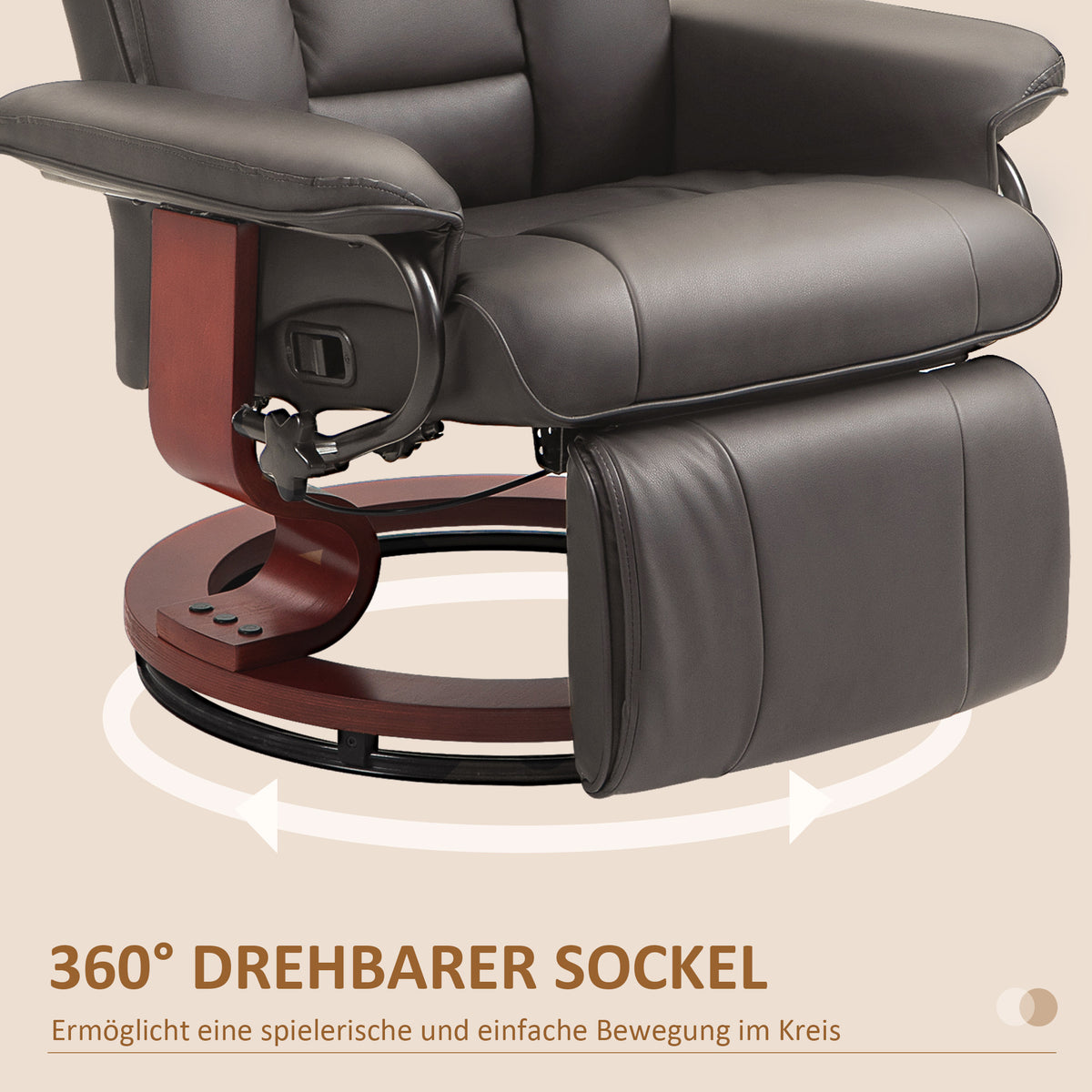 Drehbarer Relaxsessel mit Liegefunktion und Fußstütze