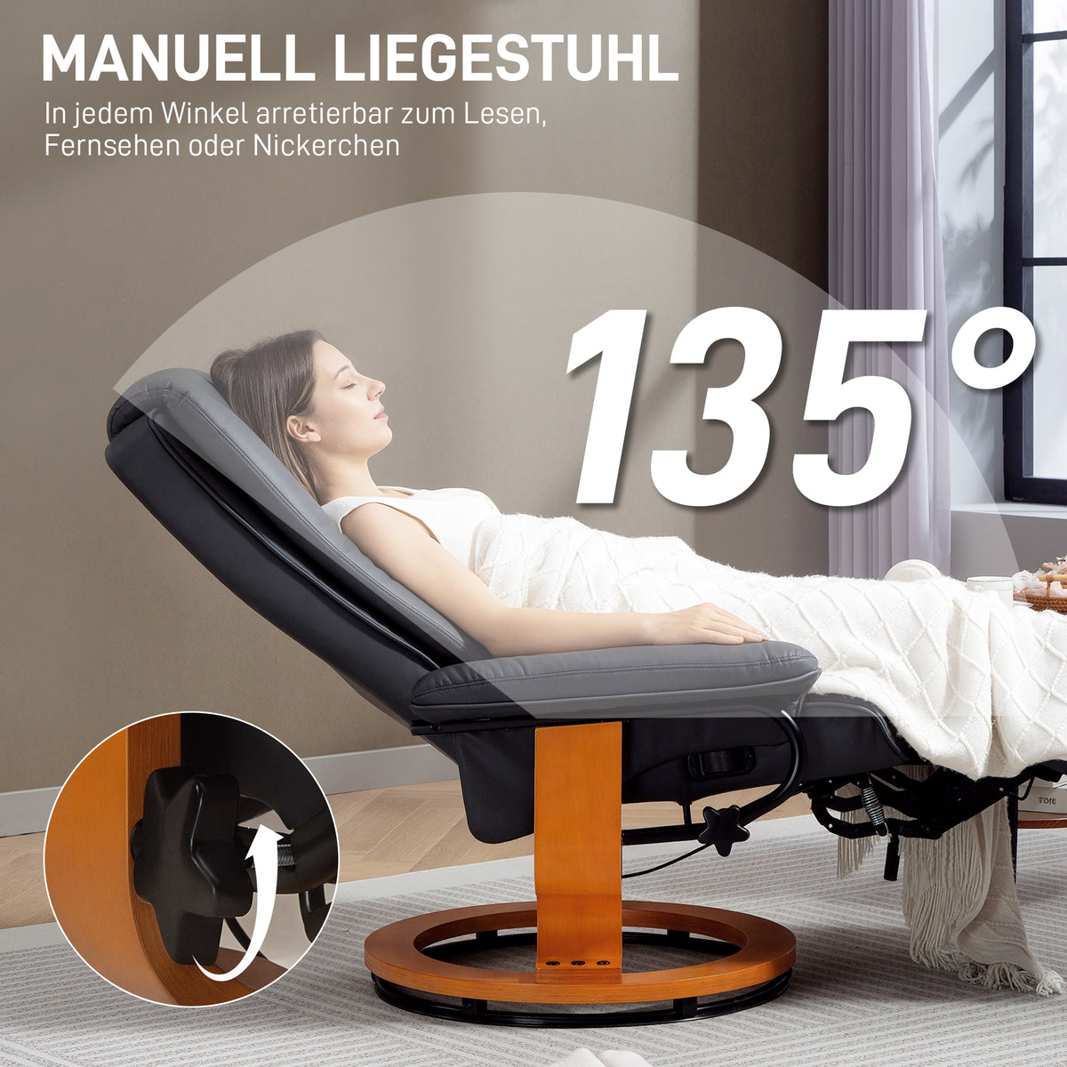 Drehbarer Relaxsessel mit Liegefunktion und Fußstütze