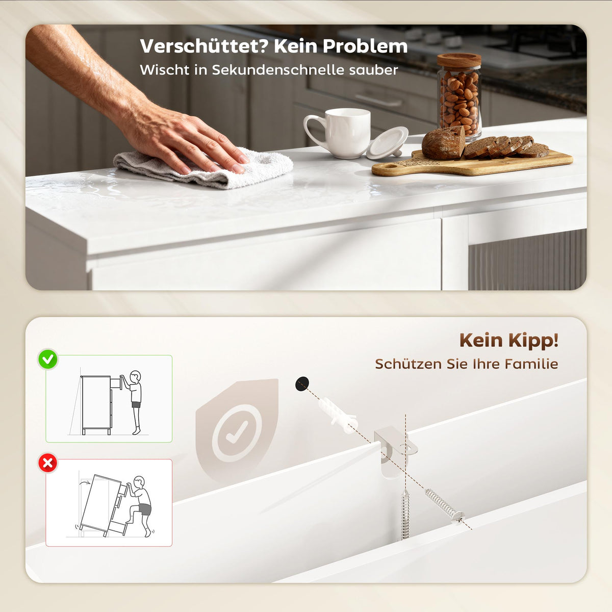 Sideboard mit 4 Schubladen und Glastüren