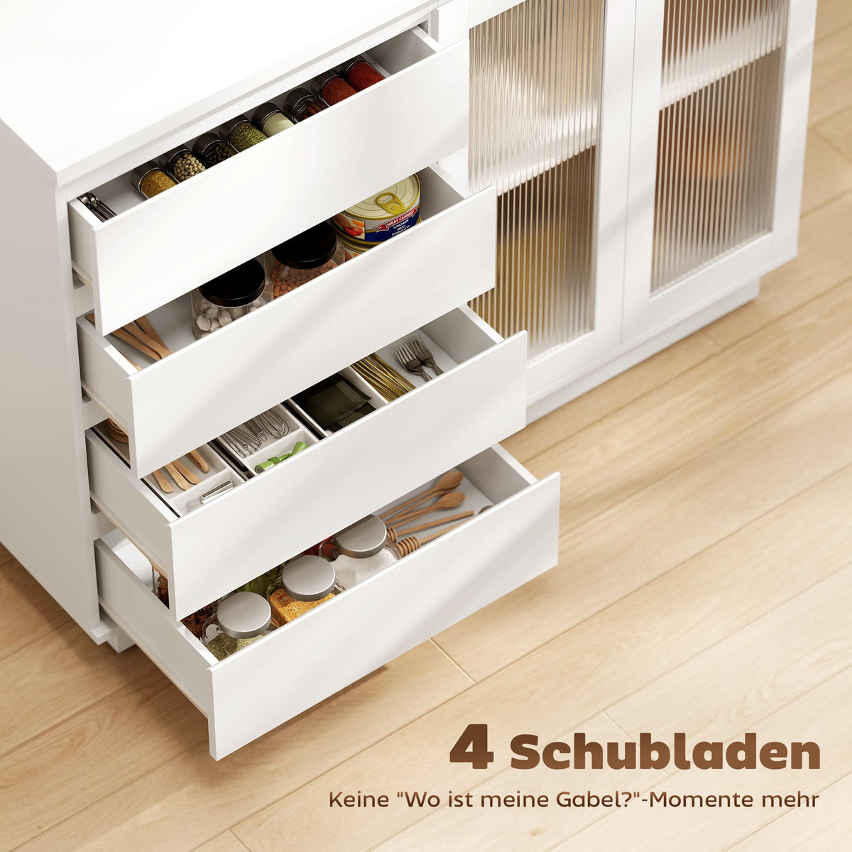 Sideboard mit 4 Schubladen und Glastüren