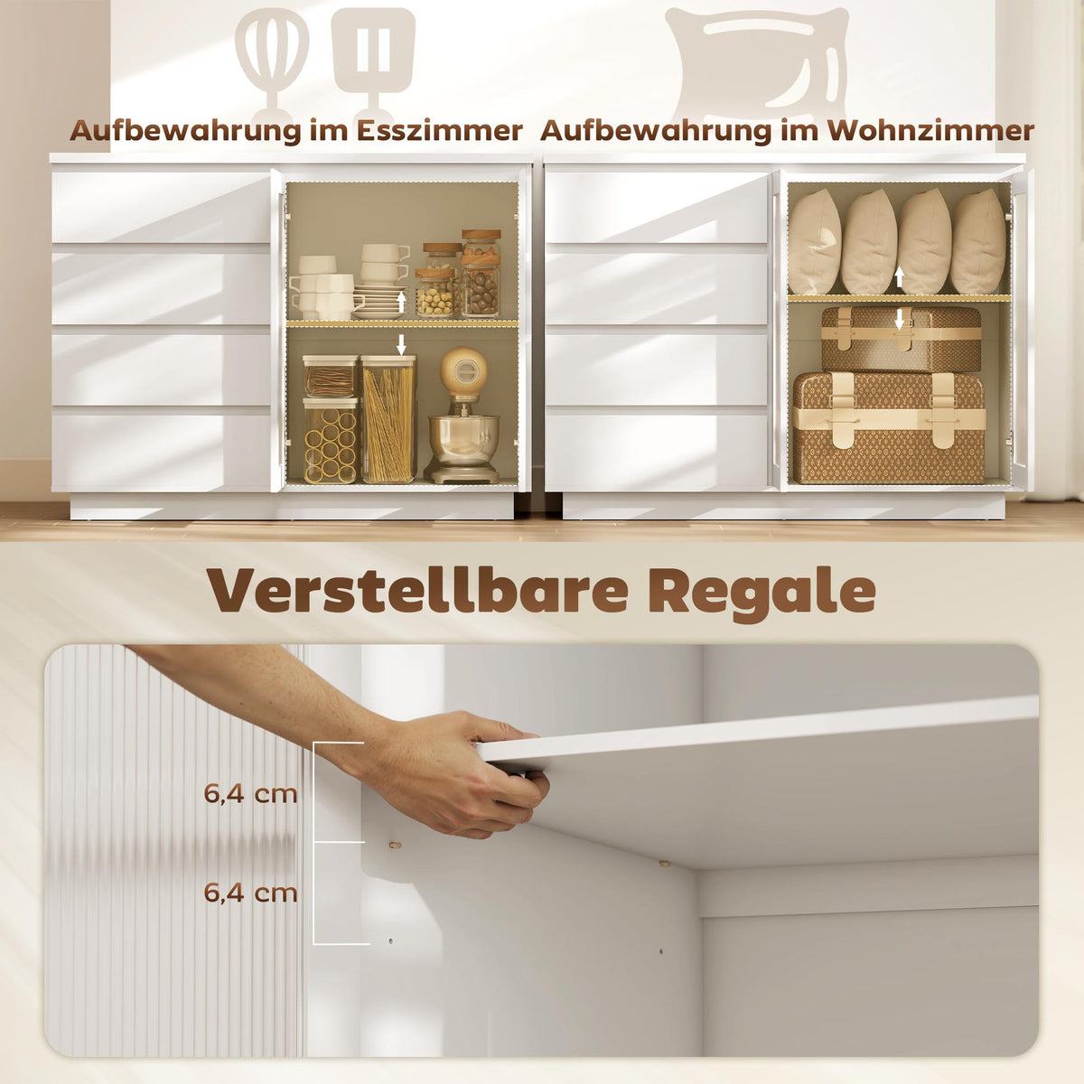 Sideboard mit 4 Schubladen und Glastüren