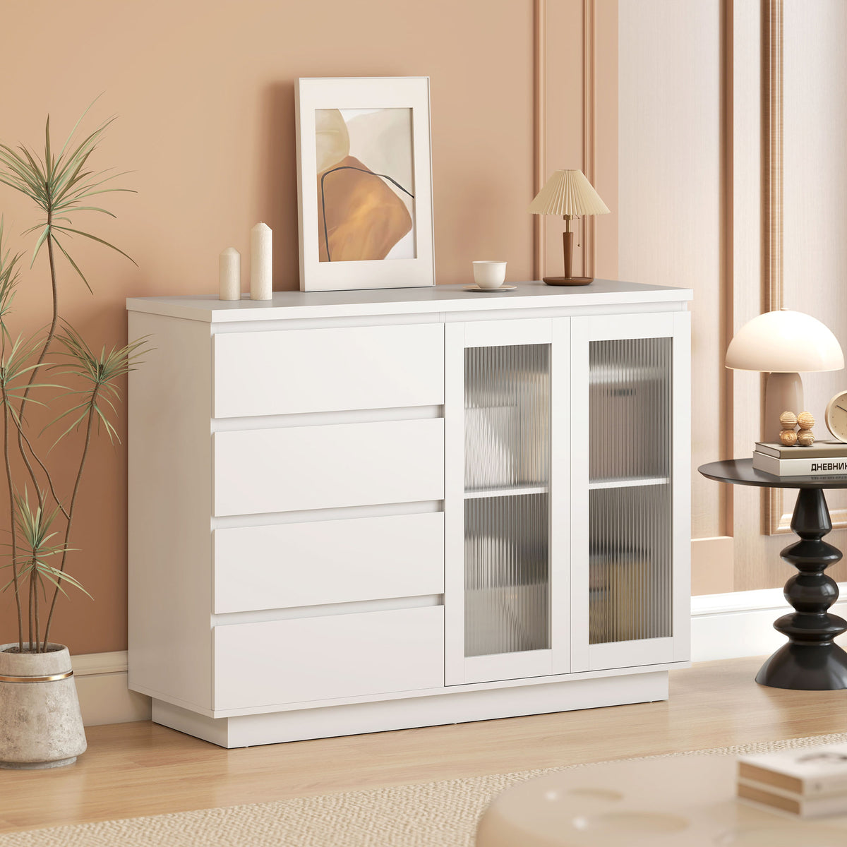 Sideboard mit 4 Schubladen und Glastüren