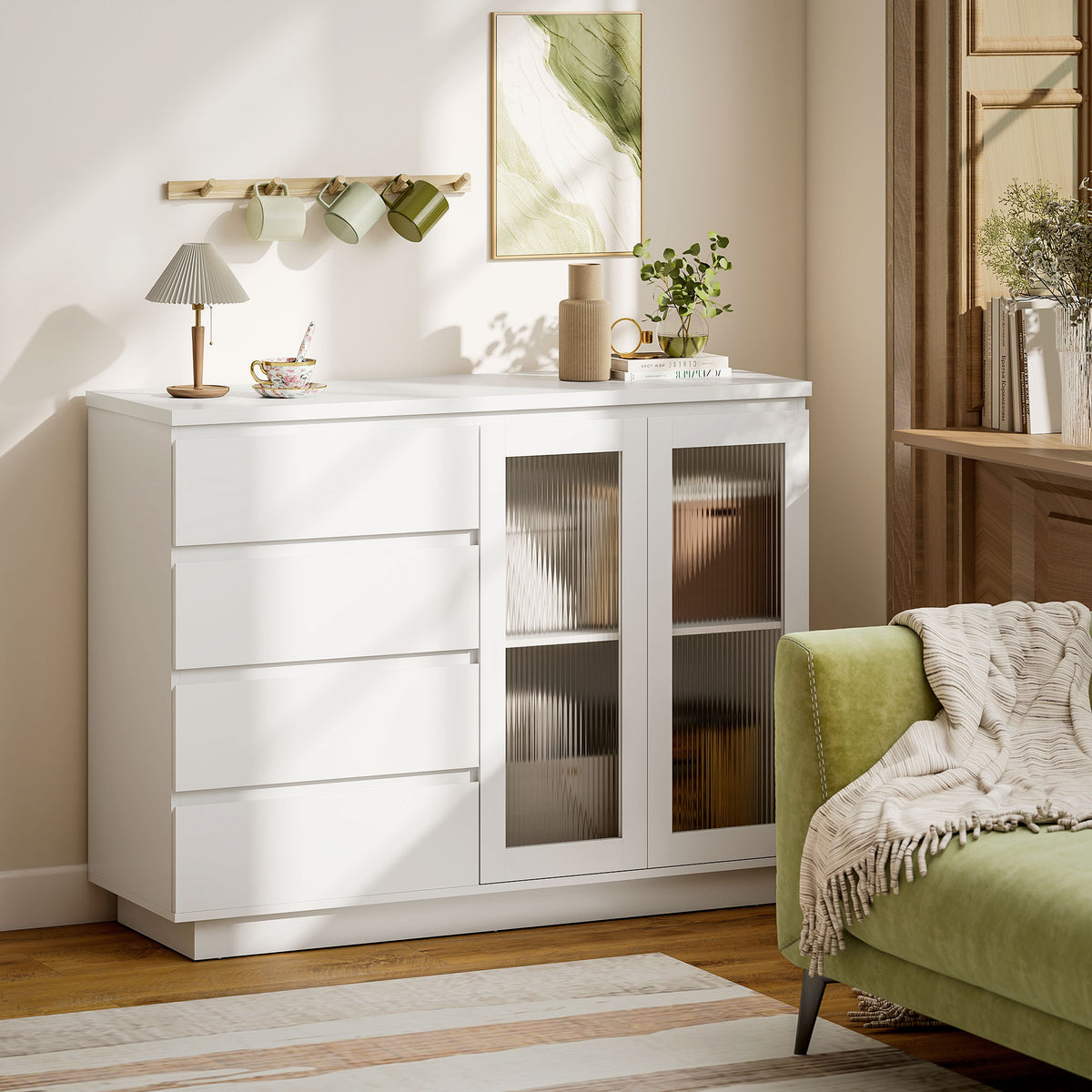 Sideboard mit 4 Schubladen und Glastüren