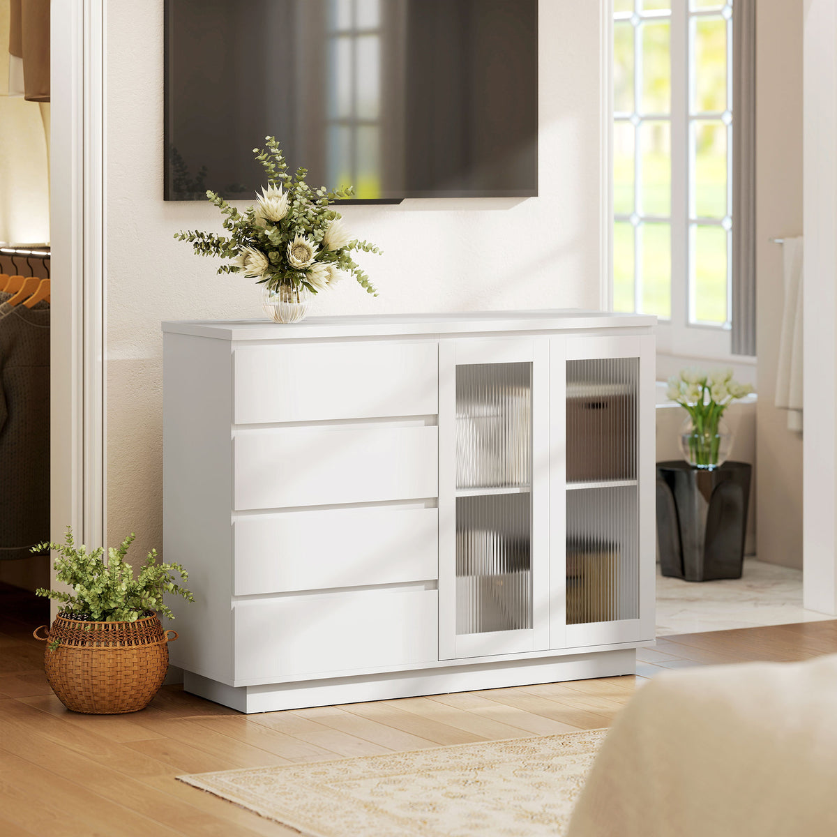 Sideboard mit 4 Schubladen und Glastüren