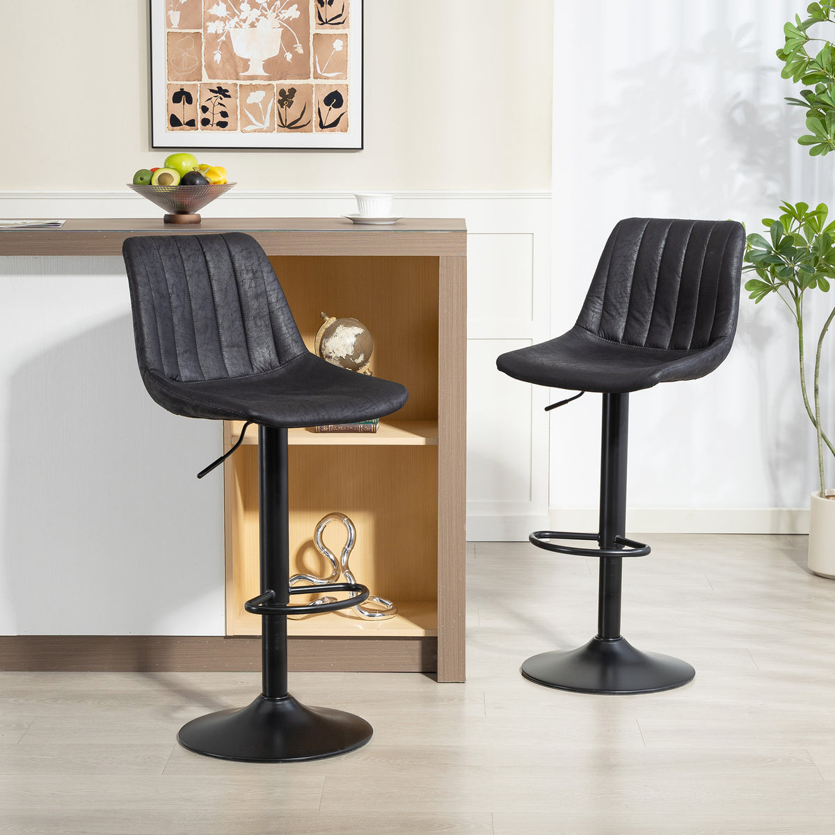 2er-Set höhenverstellbare Barhocker im Retrodesign