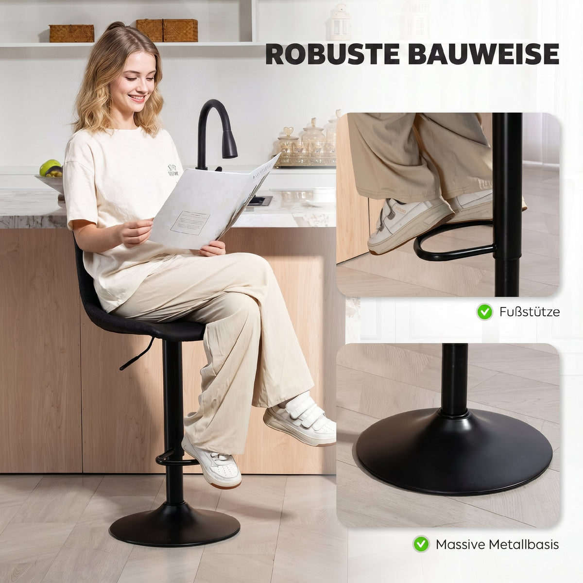 2er-Set höhenverstellbare Barhocker im Retrodesign