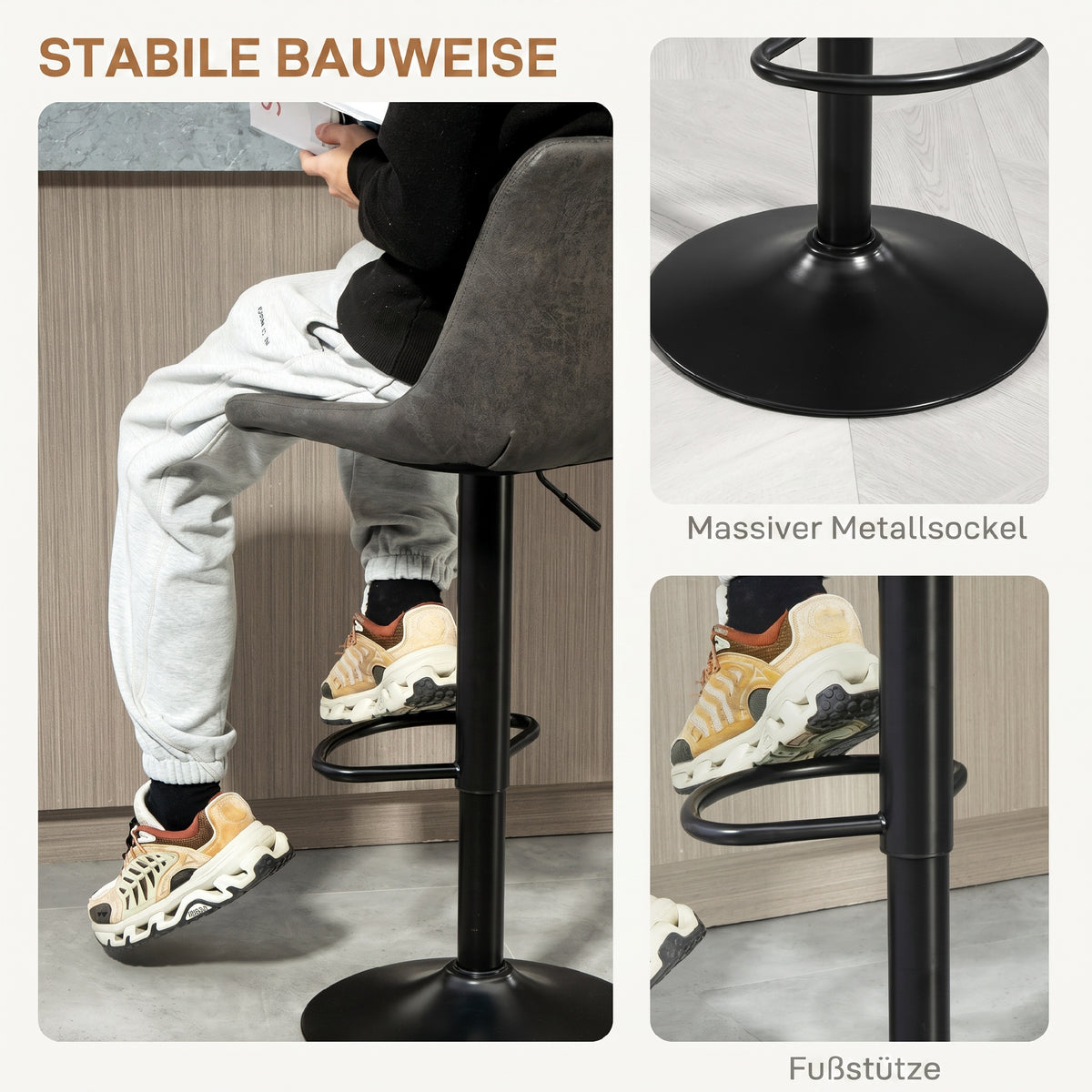 2er-Set höhenverstellbare Barhocker im Retrodesign