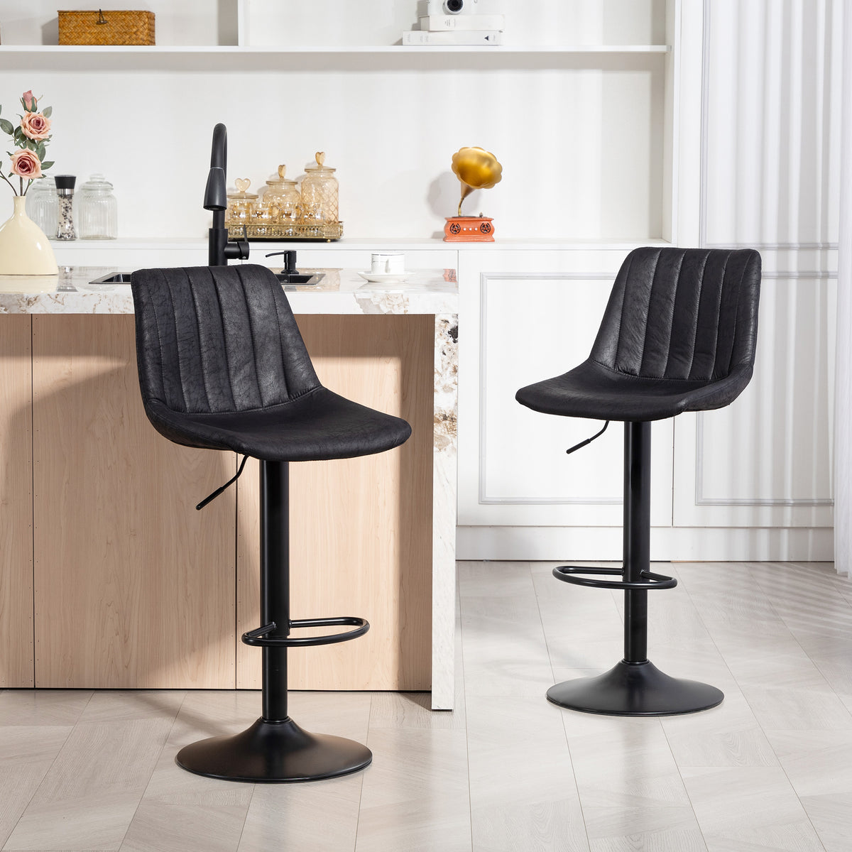 2er-Set höhenverstellbare Barhocker im Retrodesign