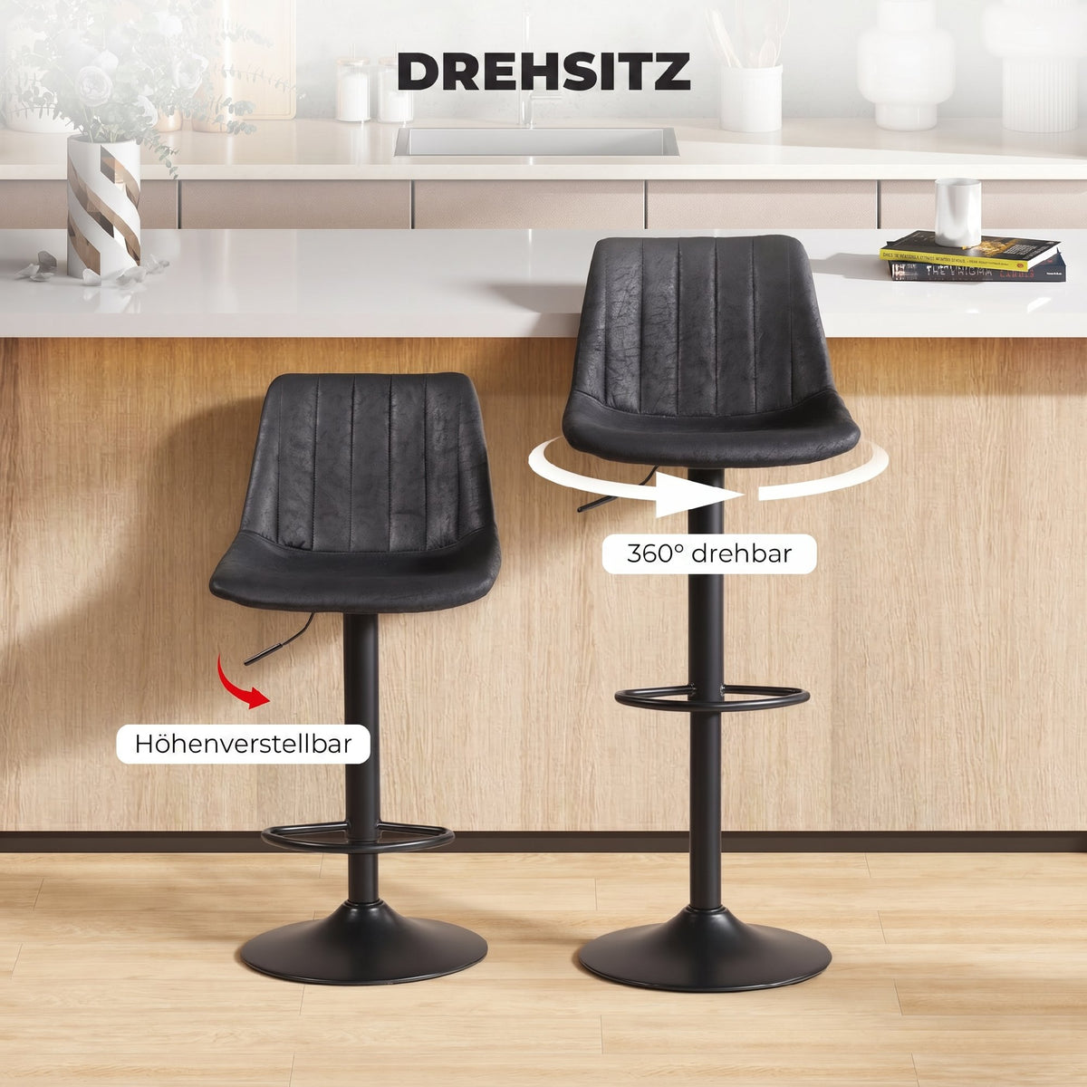2er-Set höhenverstellbare Barhocker im Retrodesign