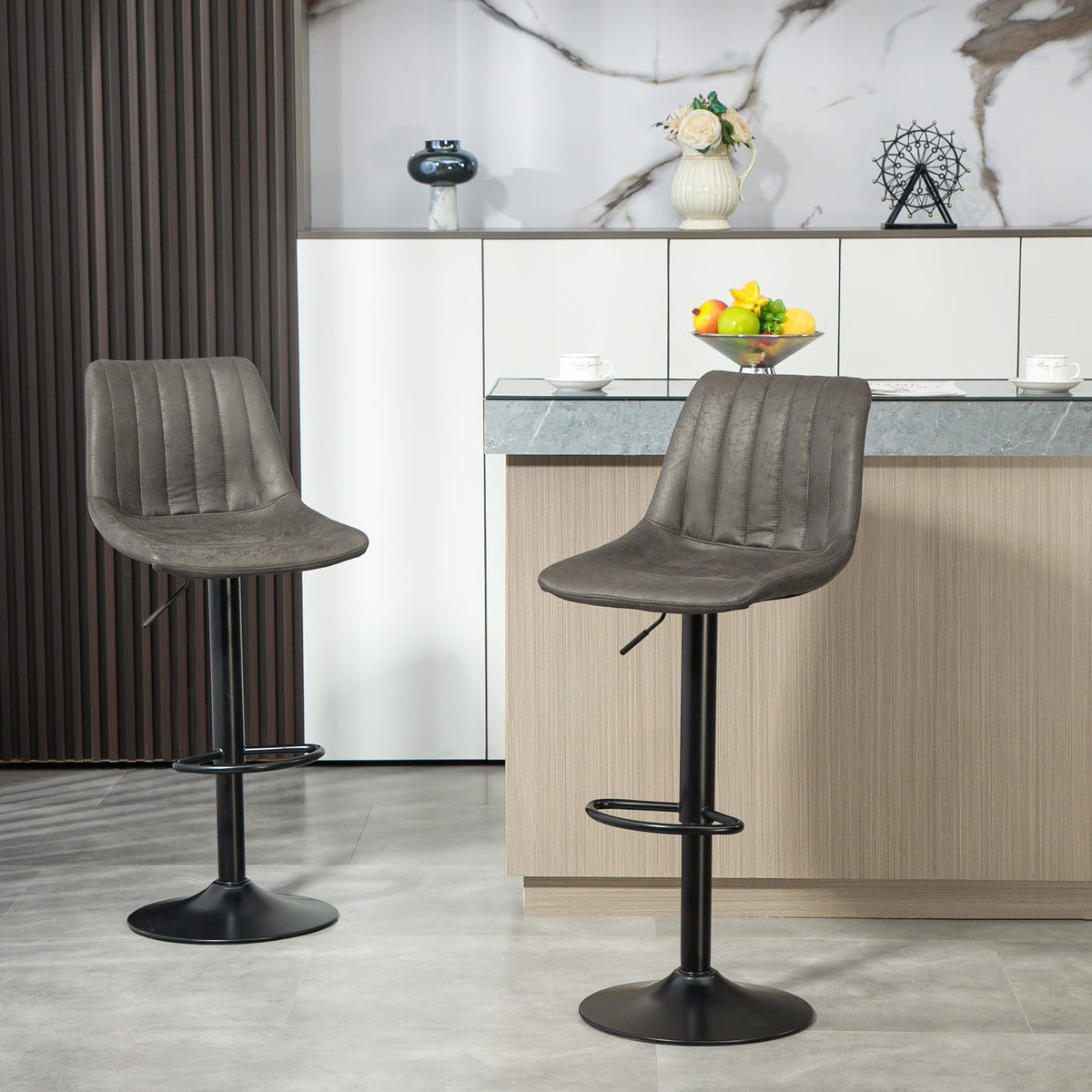 2er-Set höhenverstellbare Barhocker im Retrodesign
