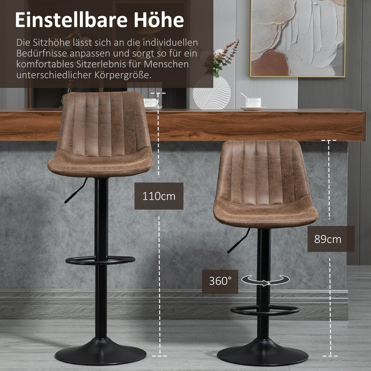 2er-Set höhenverstellbare Barhocker im Retrodesign