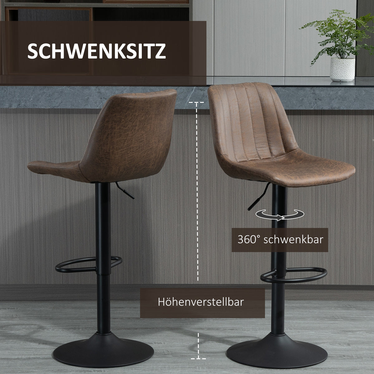 2er-Set höhenverstellbare Barhocker im Retrodesign
