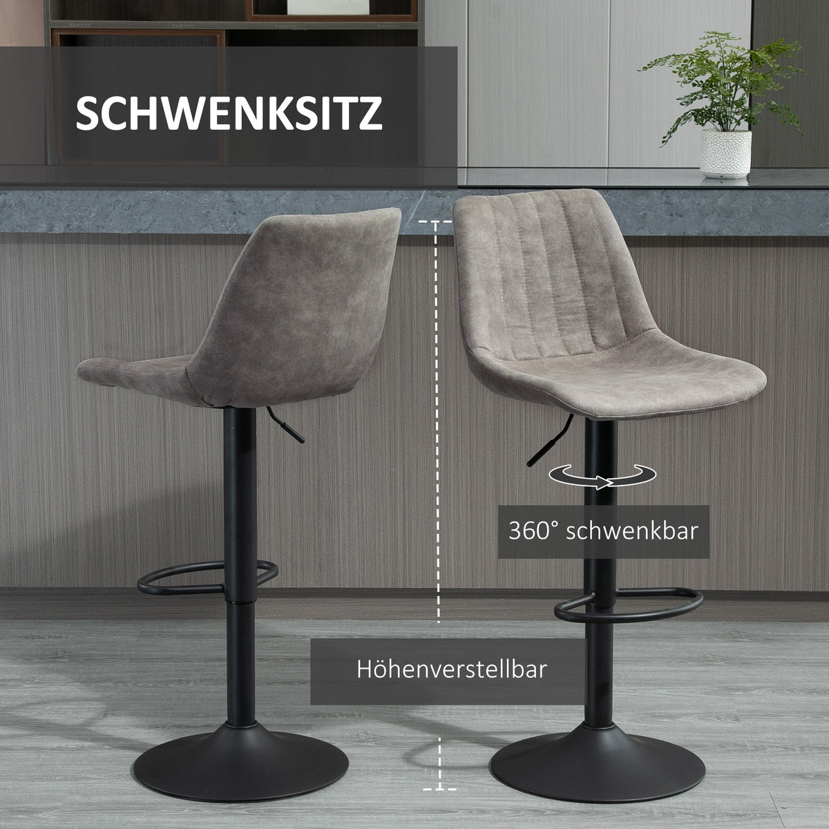 2er-Set höhenverstellbare Barhocker im Retrodesign