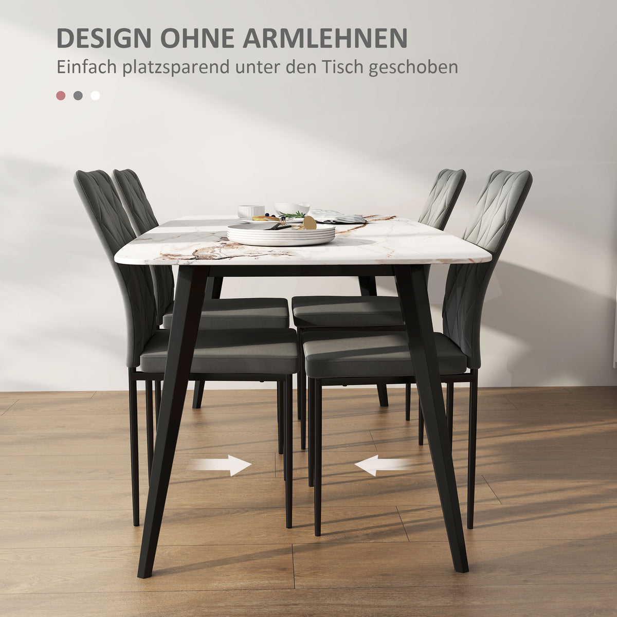 4er-Set Esszimmerstühle in Samtoptik mit Metallbeinen