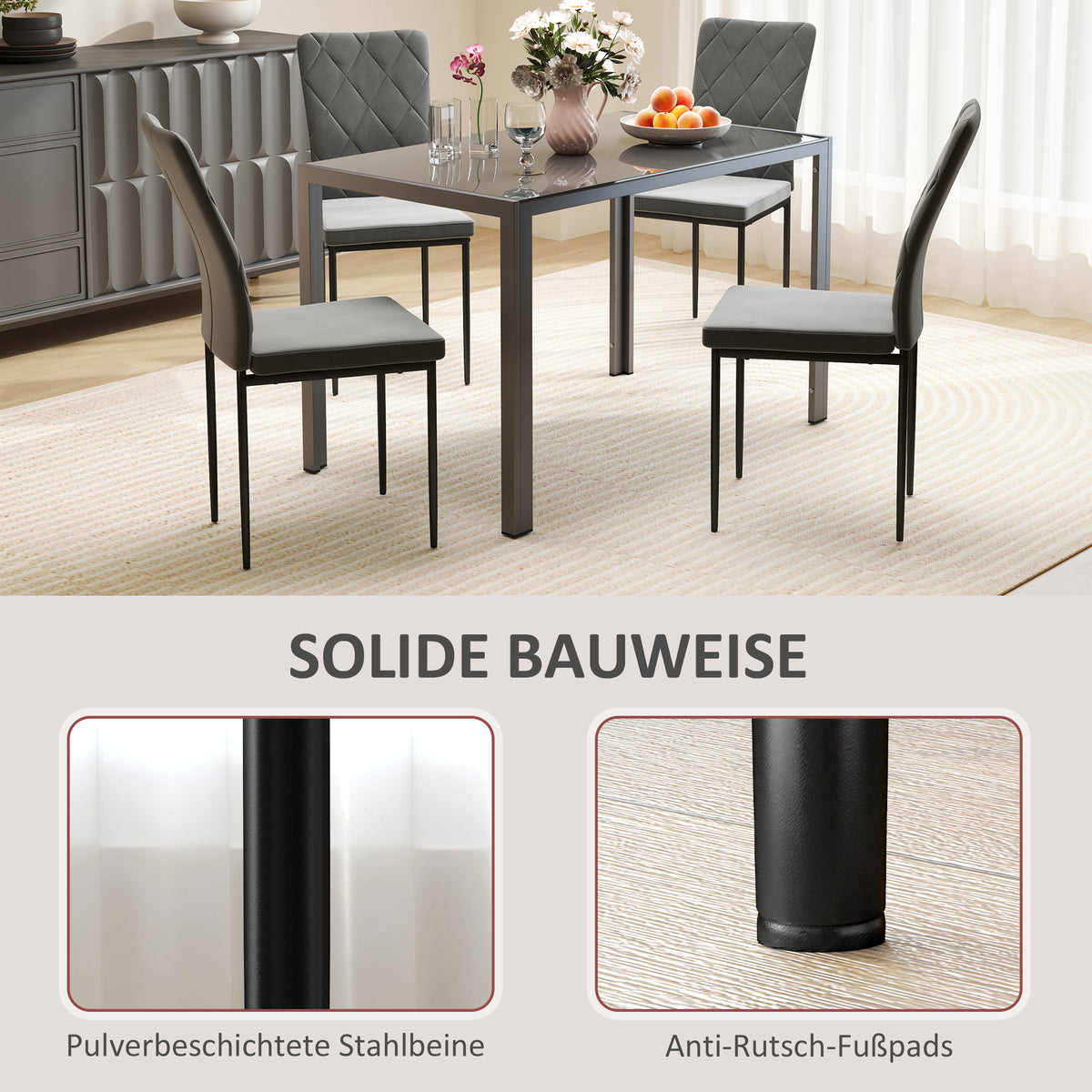 4er-Set Esszimmerstühle in Samtoptik mit Metallbeinen