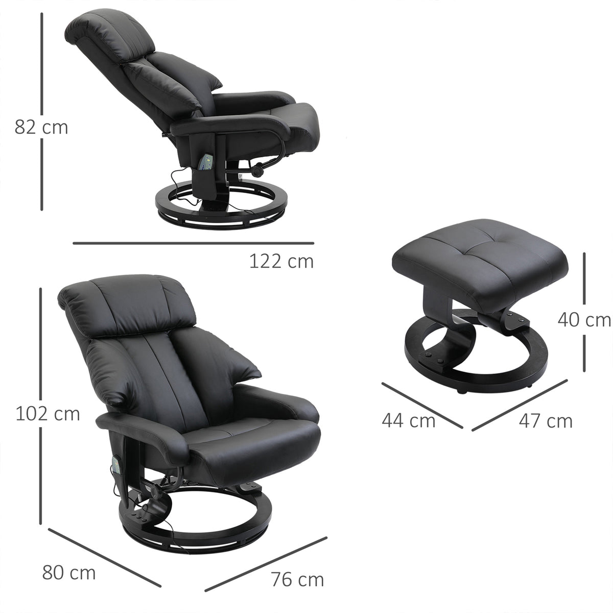 Massagesessel mit Hocker und 10 Vibrationspunkten