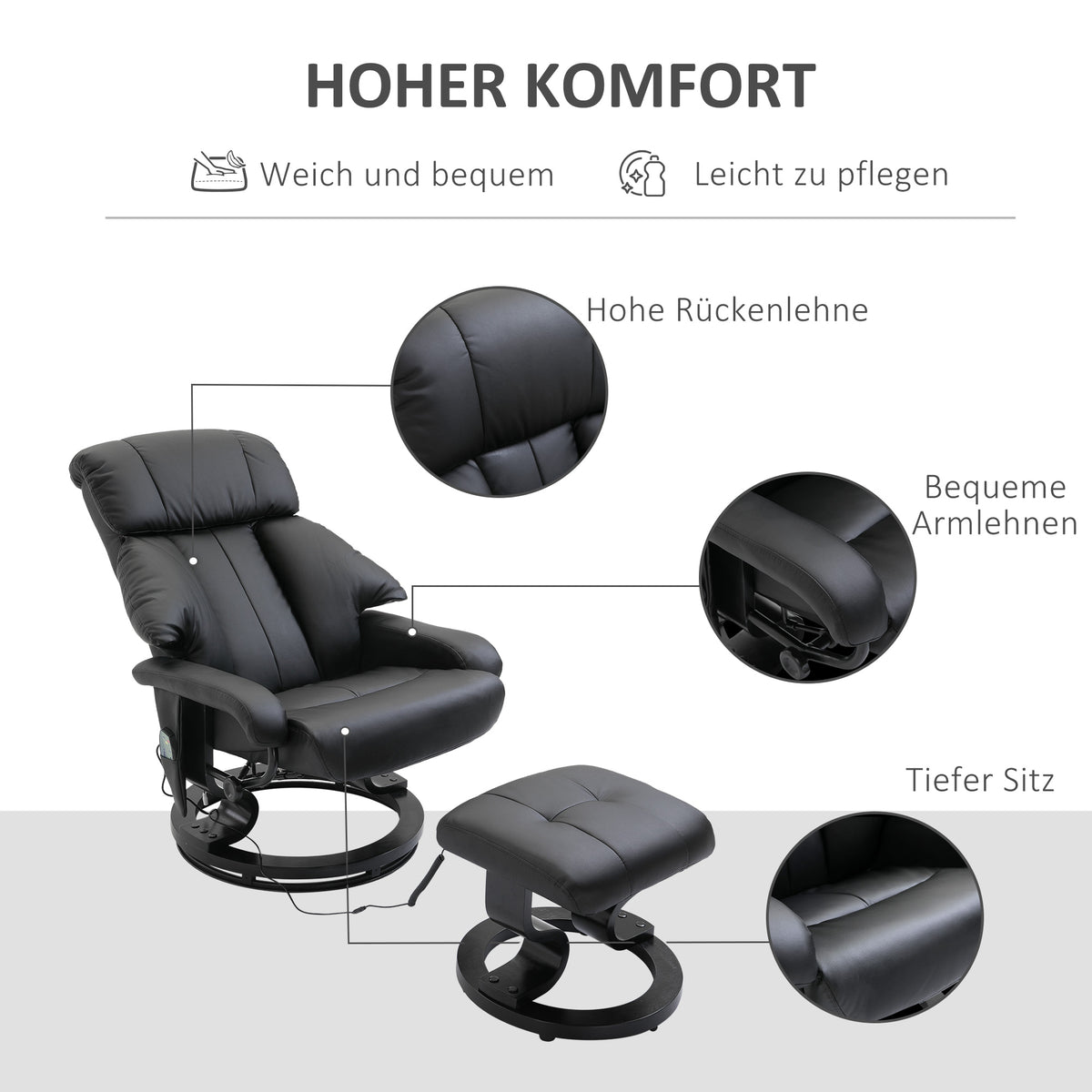 Massagesessel mit Hocker und 10 Vibrationspunkten