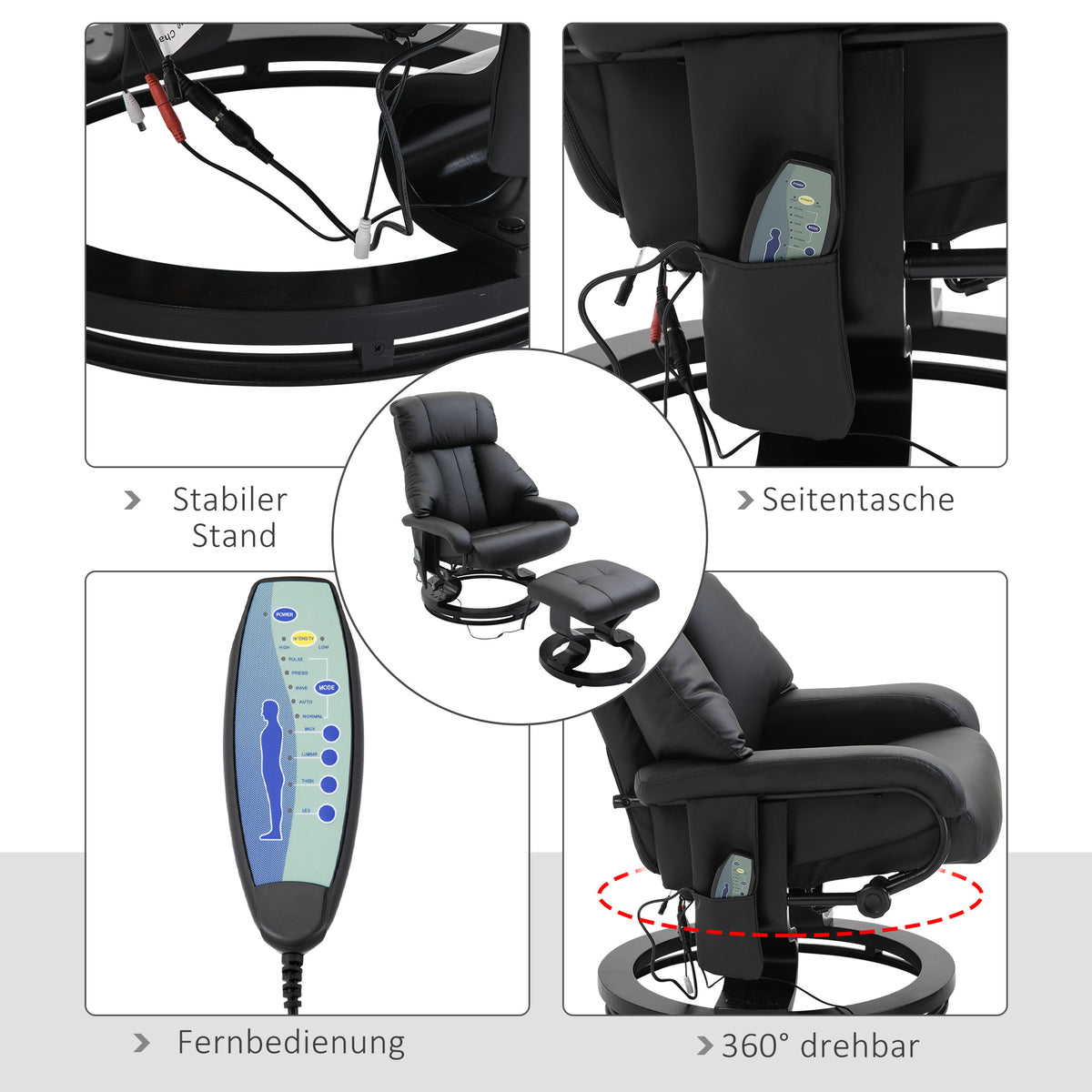 Massagesessel mit Hocker und 10 Vibrationspunkten