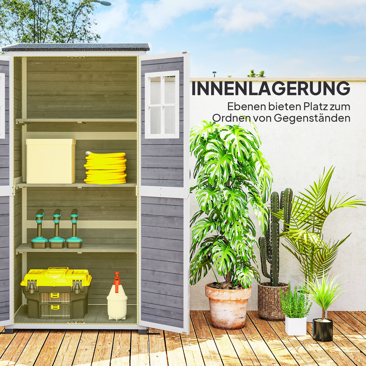 Gartenschrank aus Holz mit Stauraum
