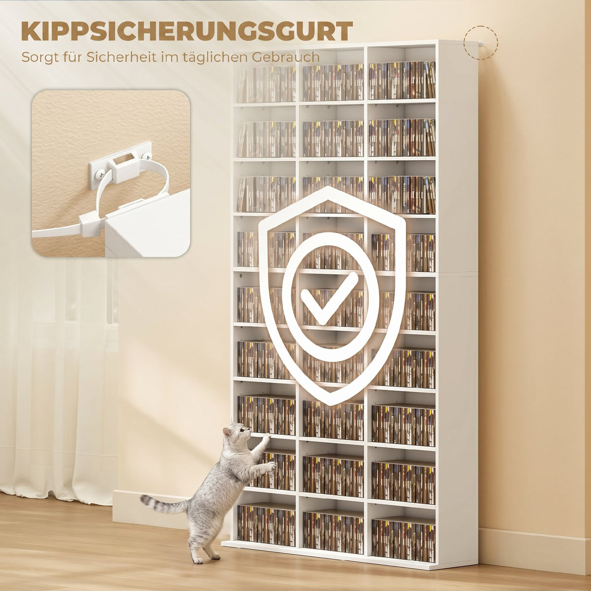 Medienregal mit 27 Fächern und verstellbaren Böden