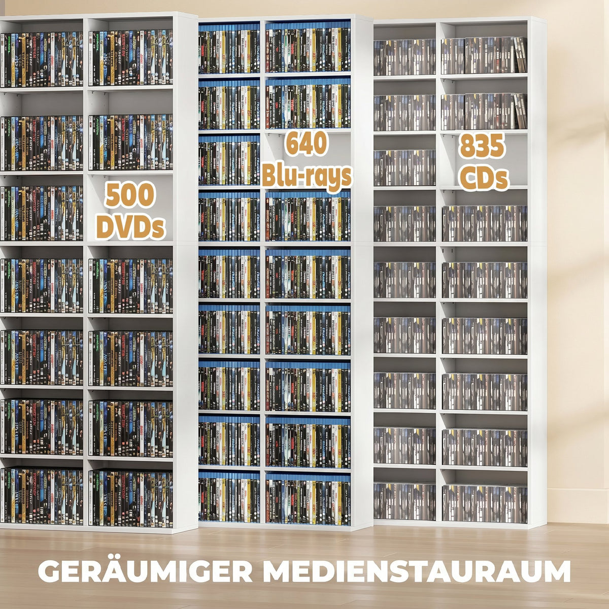 Medienregal mit 27 Fächern und verstellbaren Böden