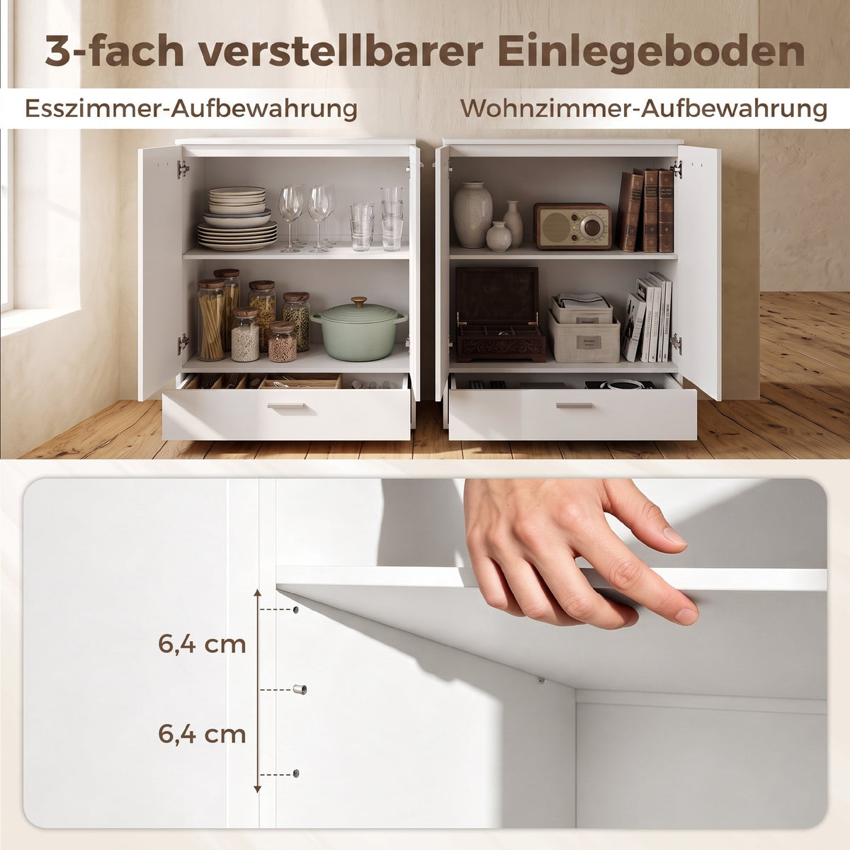 Sideboard 80 cm mit Schublade und verstellbarem Einlegeboden