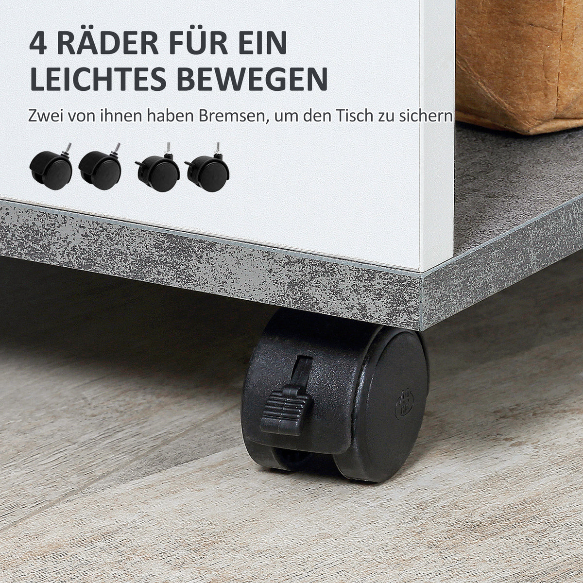 Mobiler Nachttisch mit drei Ablagen und Rollen