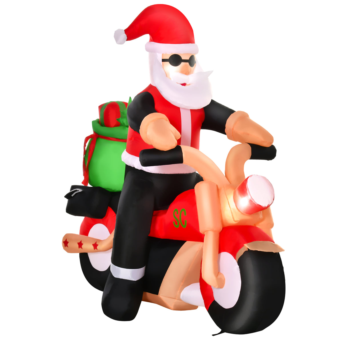Aufblasbarer Weihnachtsmann auf Motorrad mit LED-Beleuchtung