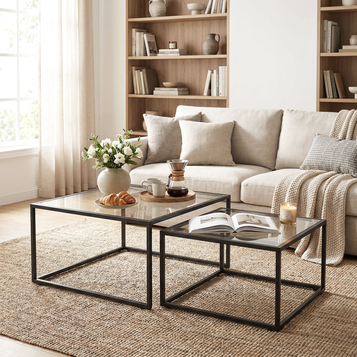 Couchtisch-Set 2-teilig mit Glasplatten