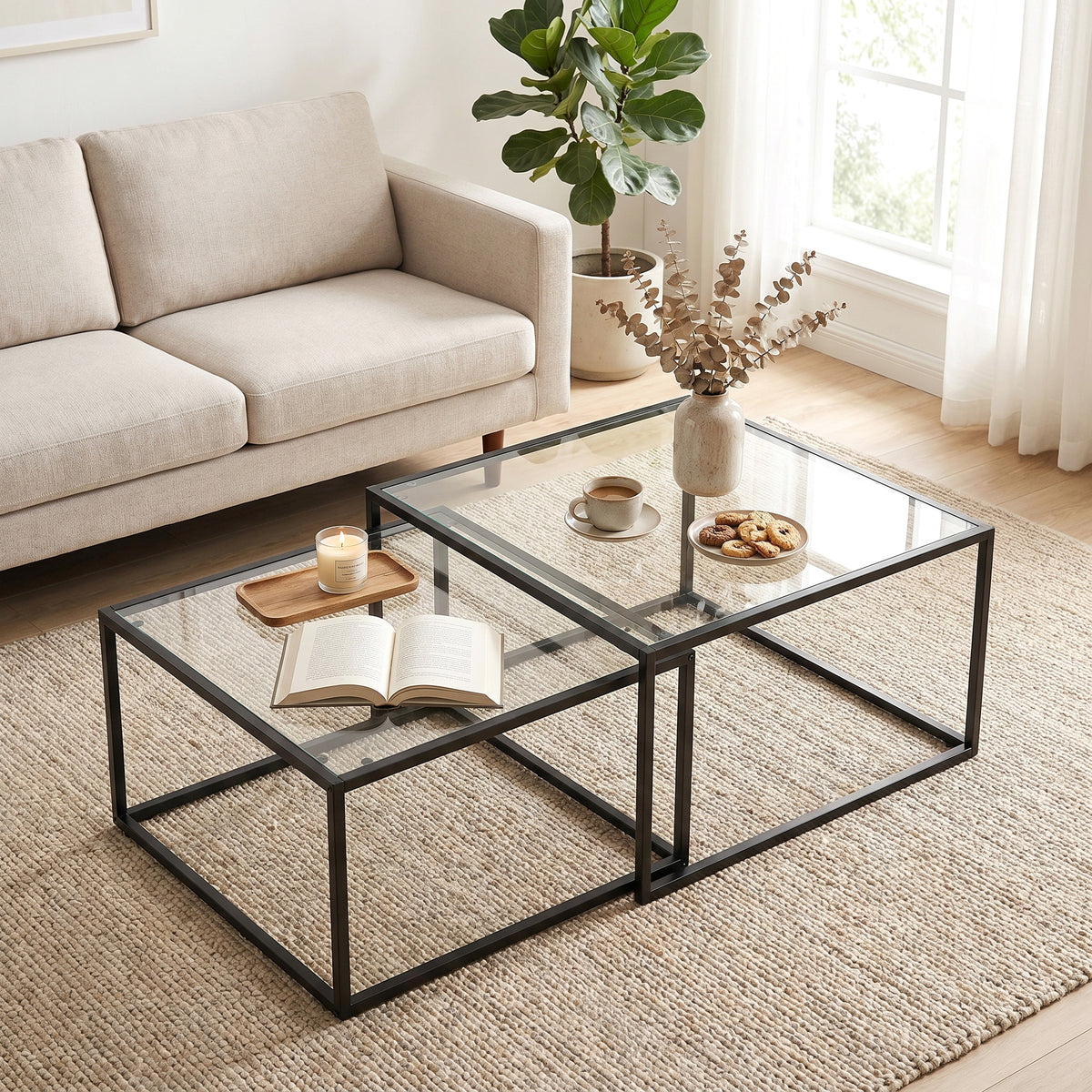 Couchtisch-Set 2-teilig mit Glasplatten