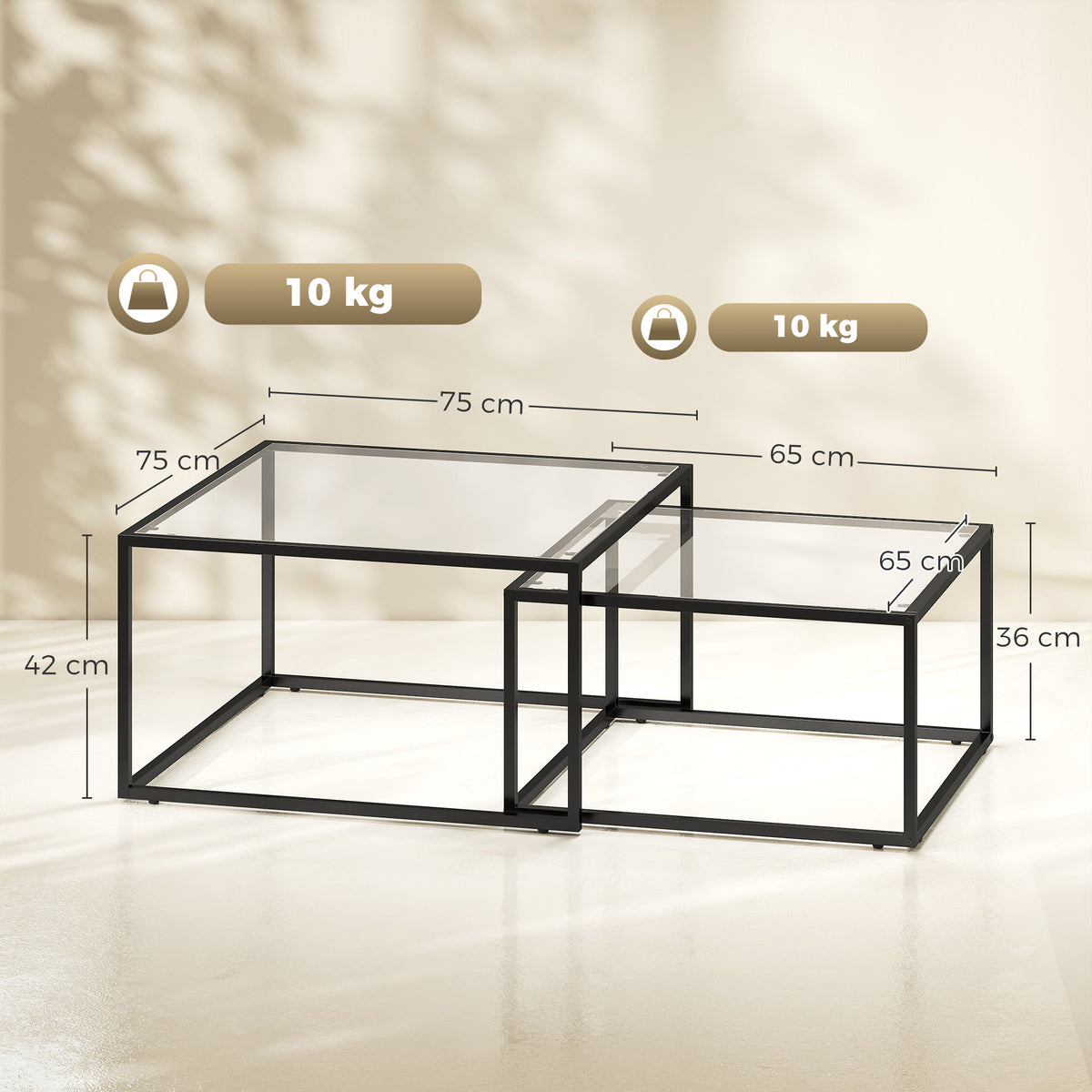 Couchtisch-Set 2-teilig mit Glasplatten