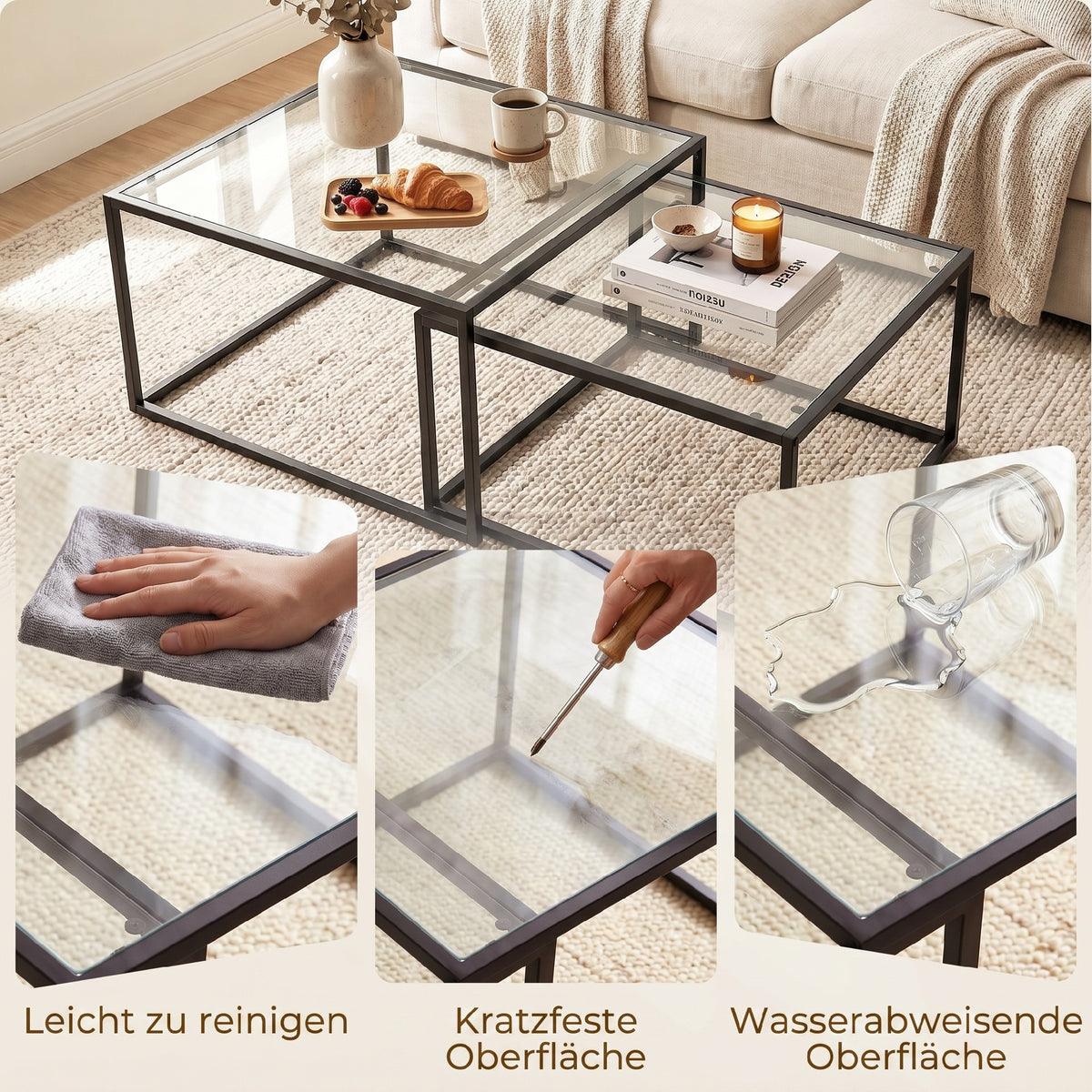 Couchtisch-Set 2-teilig mit Glasplatten
