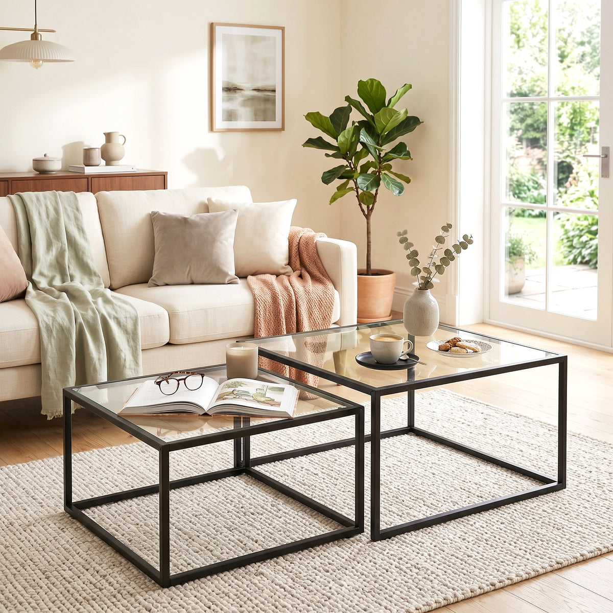 Couchtisch-Set 2-teilig mit Glasplatten