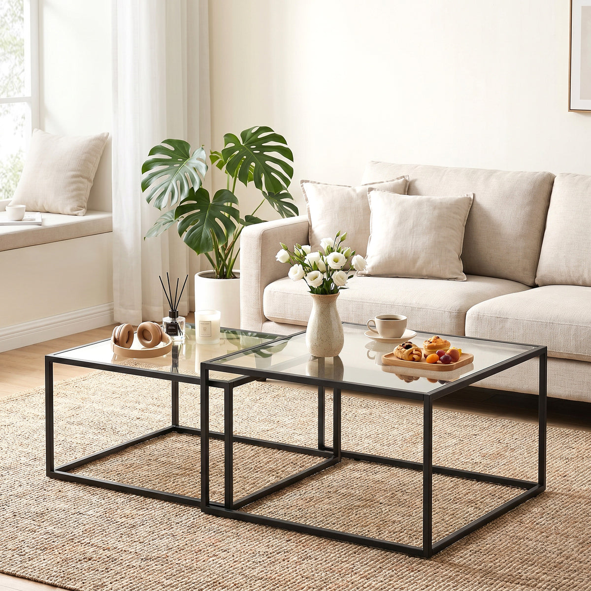 Couchtisch-Set 2-teilig mit Glasplatten
