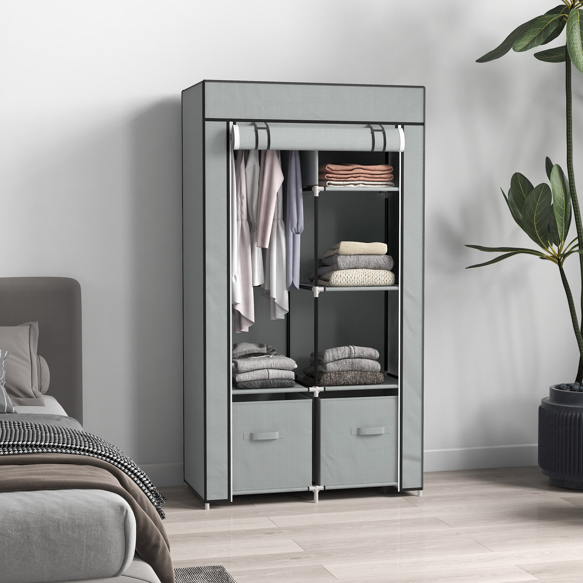 Stoffkleiderschrank mit Fächern und Kleiderstange