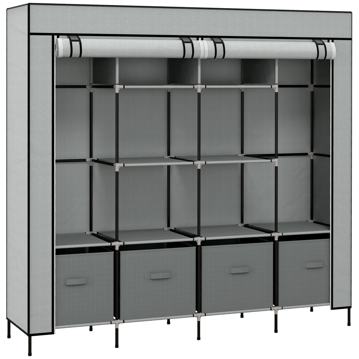 Stoffkleiderschrank mit Fächern und Kleiderstange
