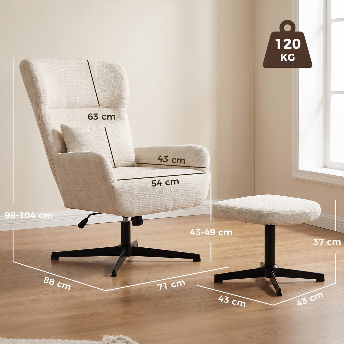 Drehbarer Relaxsessel mit Hocker und Lendenkissen